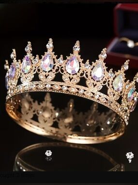 Royal Wedding Gold Crystal Teardrop Pageant Tiara Headband - Women's Accessories